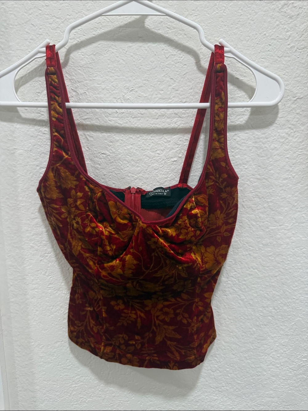 Cosabella Burgundy and Gold Floral Velvet Bustier Camisole Top
